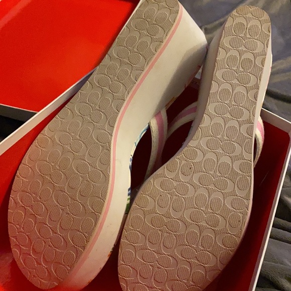 Coach felicity wedge flip flop sandals multicolor logo print on insole. Size 11 - Picture 5 of 5